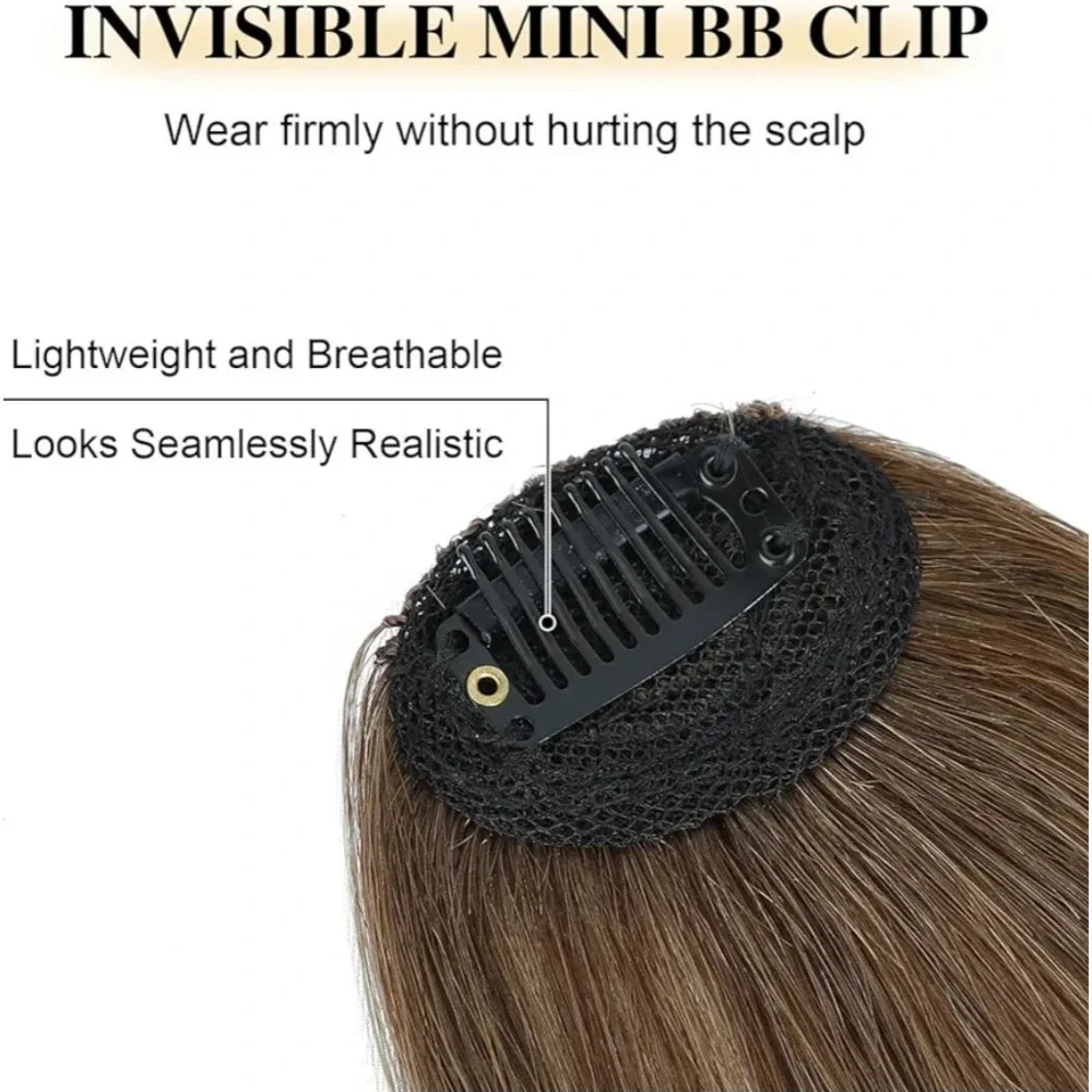 100% Human Hair Clip In Bangs Medium Brown Wispy Fringe Hair Extensions BB Clip